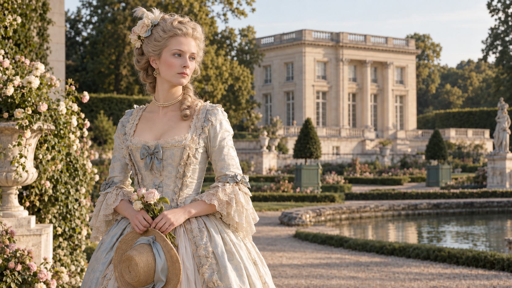 Marie Antoinette in the gardens of the Petit Trianon.