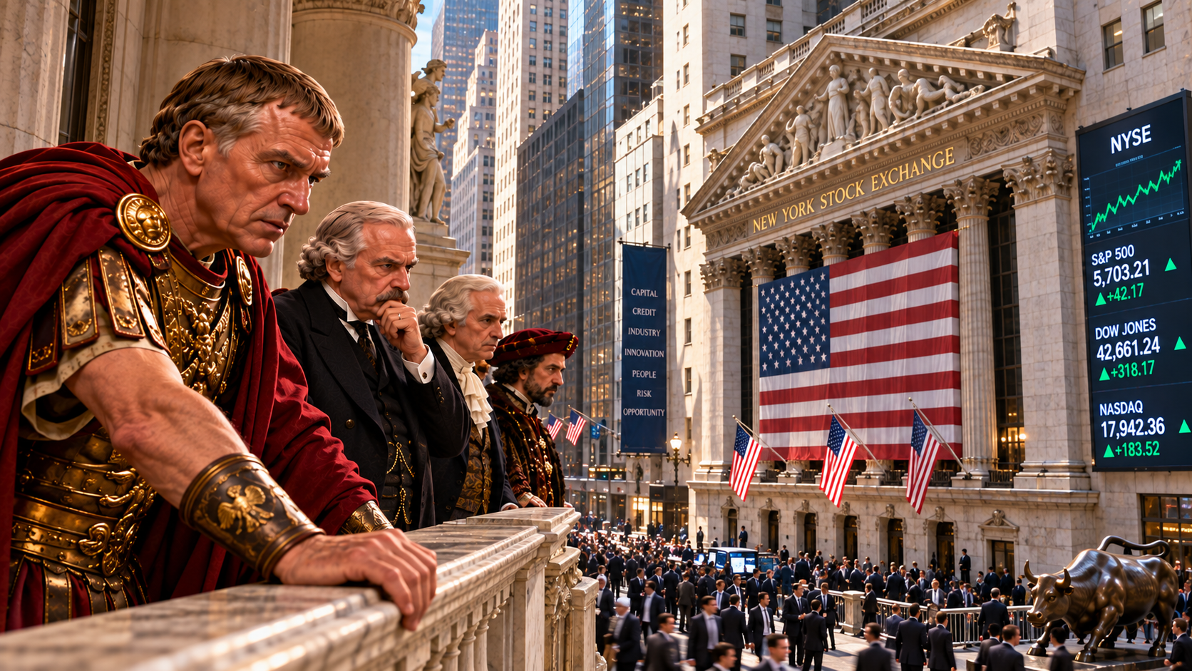 The Hall overlooking Wall Street and the New York Stock Exchange