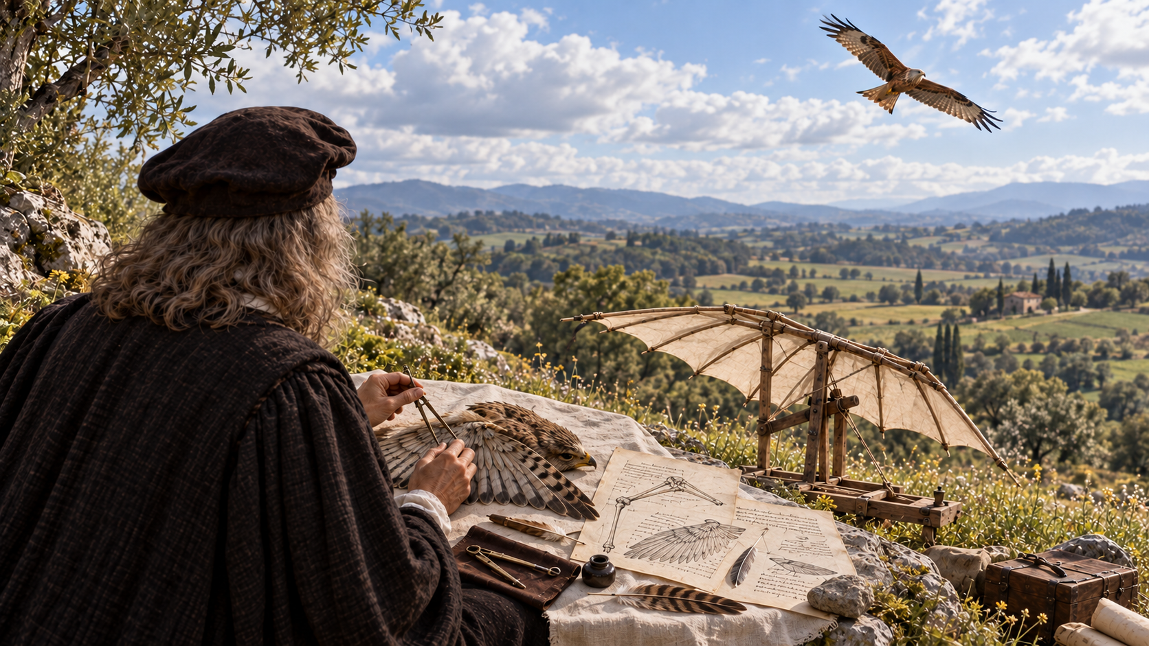 Leonardo studying the flight of birds