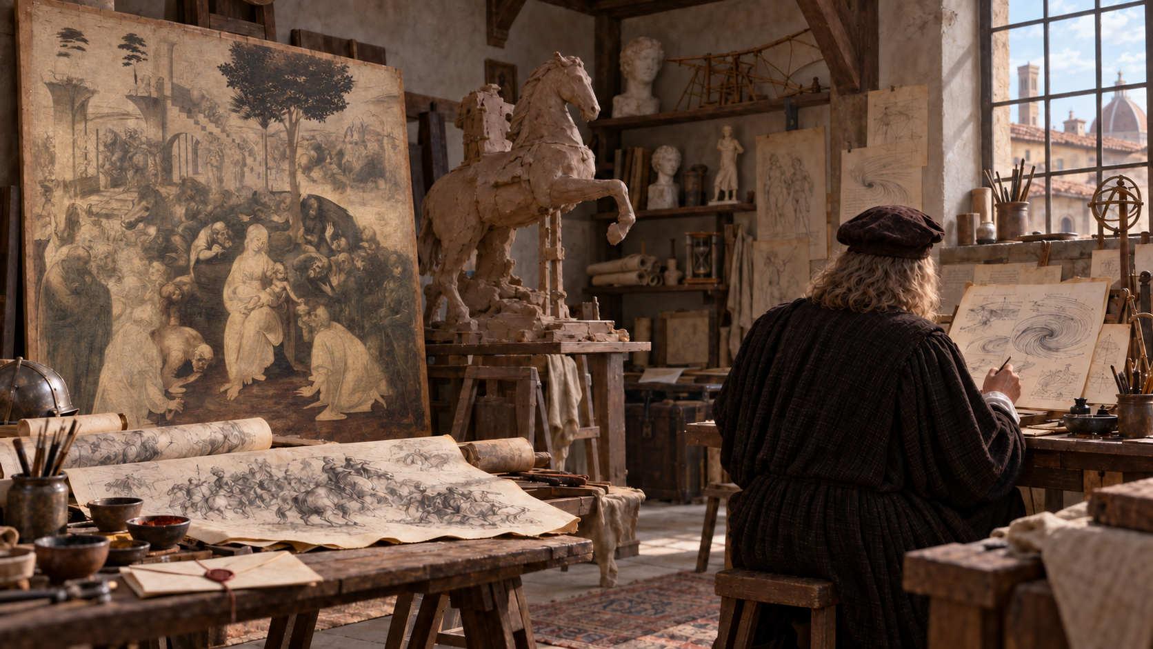 Leonardo among unfinished commissions
