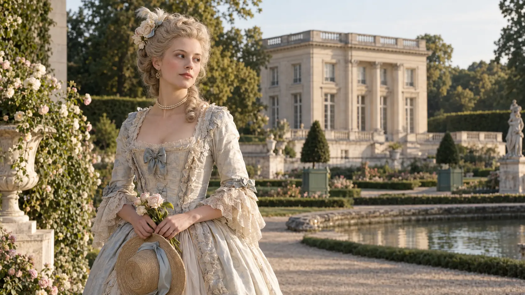 Interpretive portrait of Marie Antoinette in the constrained splendour of Versailles